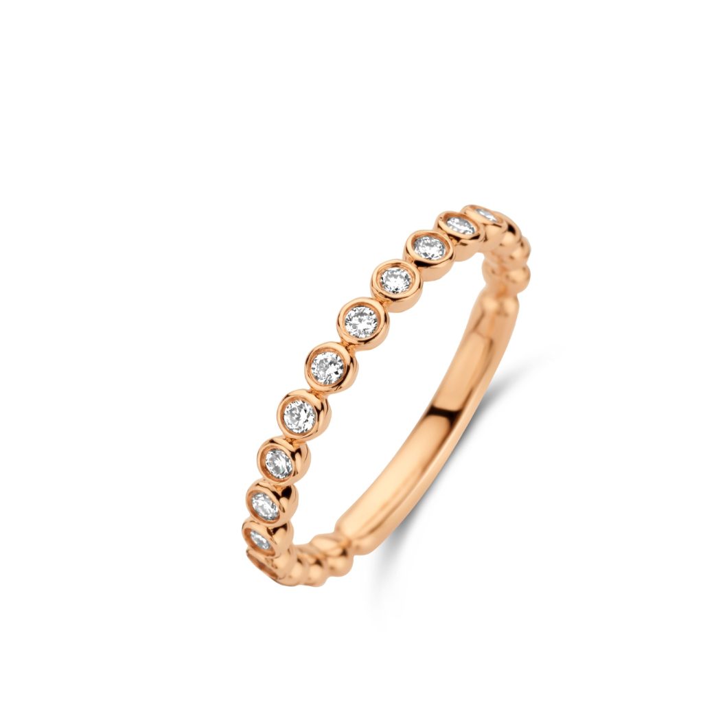bague ischia basics, motifs boules 11 diamants or rose, t 54