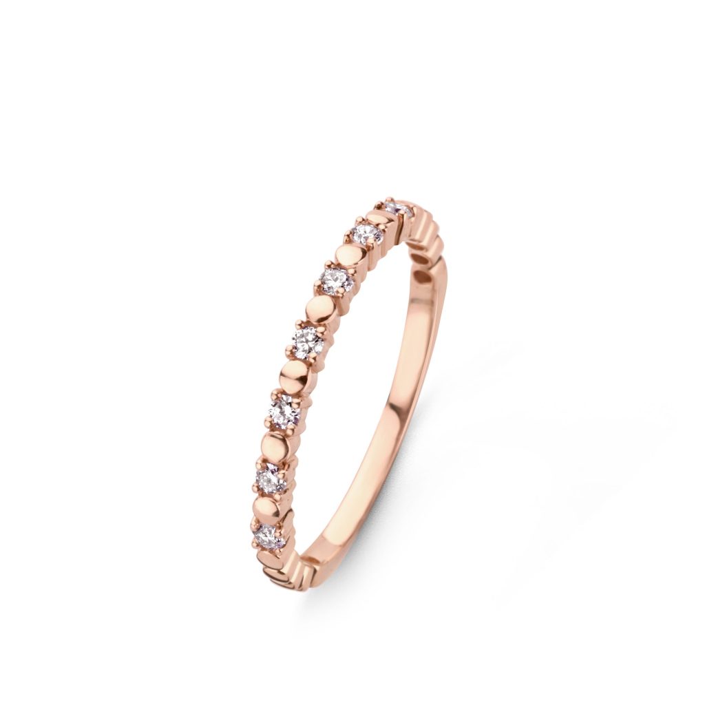 bague ischia basics, motifs ronds et diamants, or rose, t 54