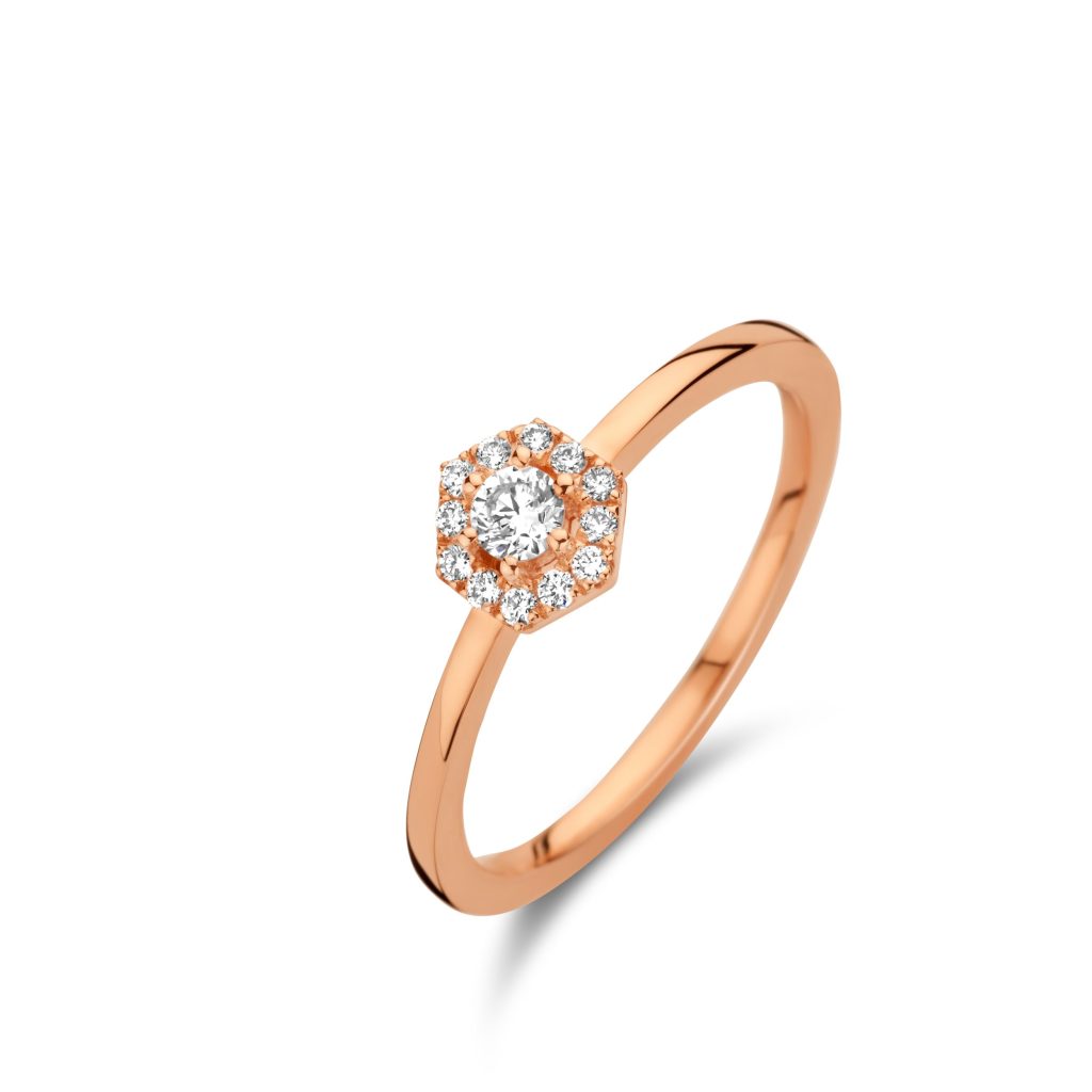 bague salina hexagonale, diamants or rose, t 54