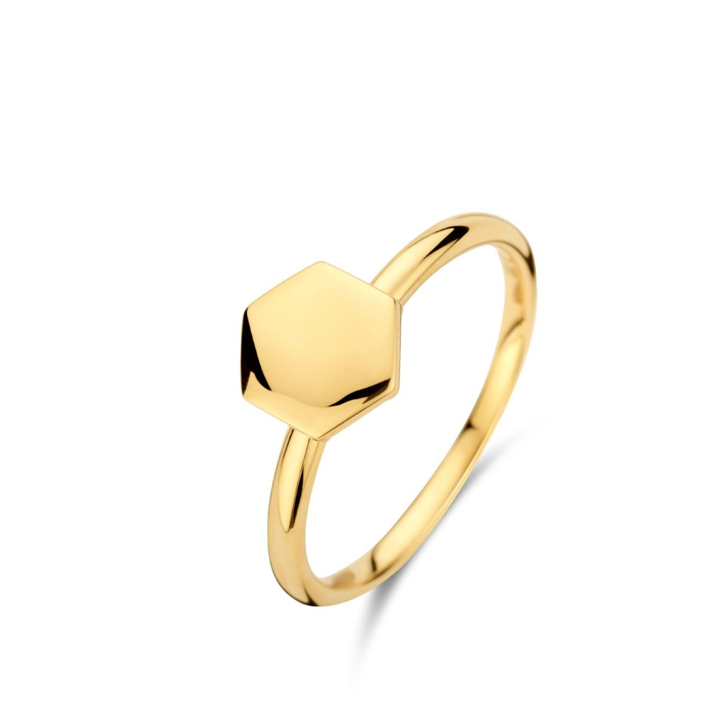 bague eolo, tête hexagonale, or jaune, t 54
