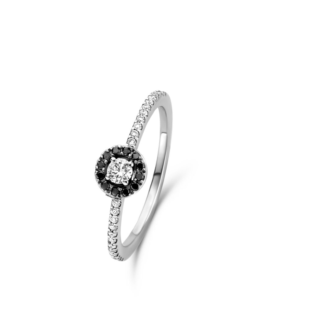 bague salina diamants blancs et noirs, or blanc, t 53