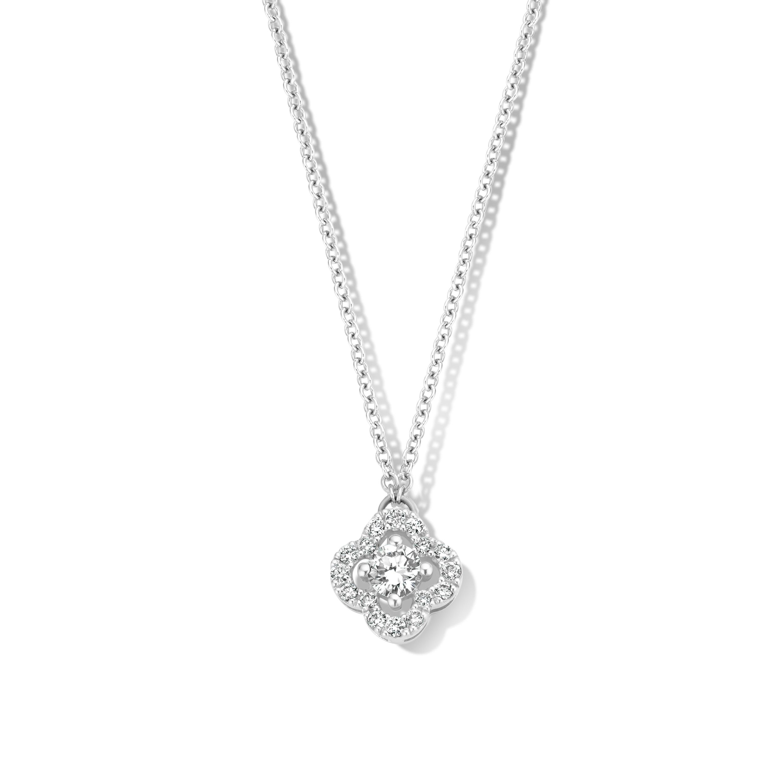 collier salina trèfle, diamants, or blanc