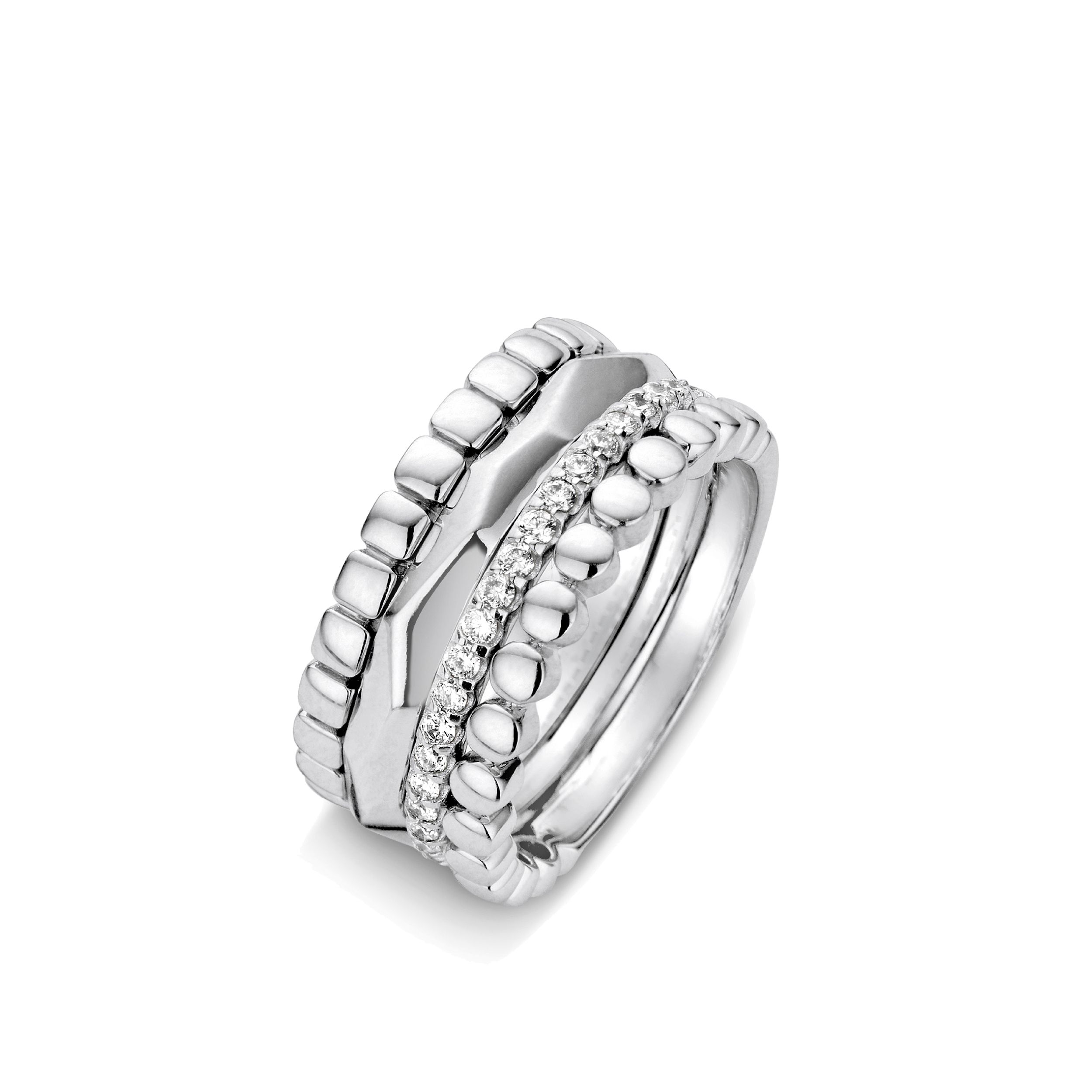 bague ischia 4 motifs, 26 diamants, or blanc, t 55