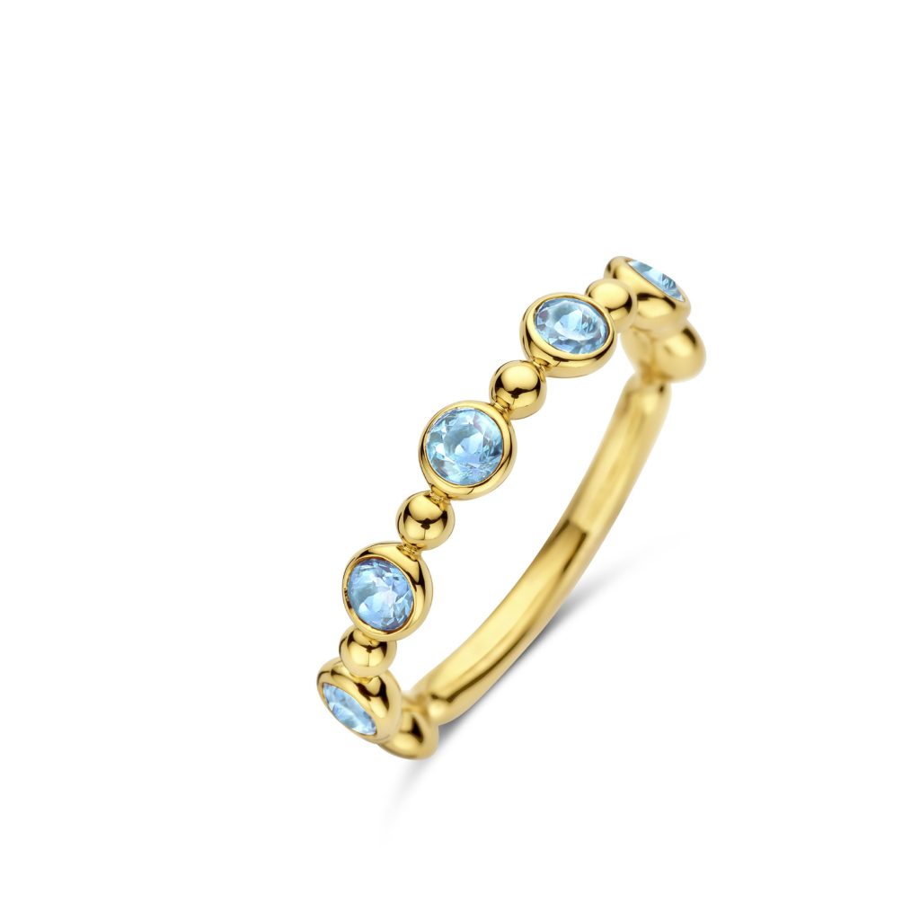 bague eolo topaze swiss bleu et boules or, or jaune, t 54