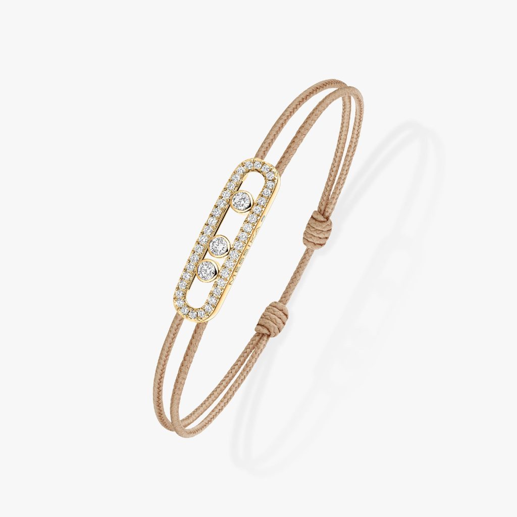 bracelet care(s) cordon beige pavé, or jaune