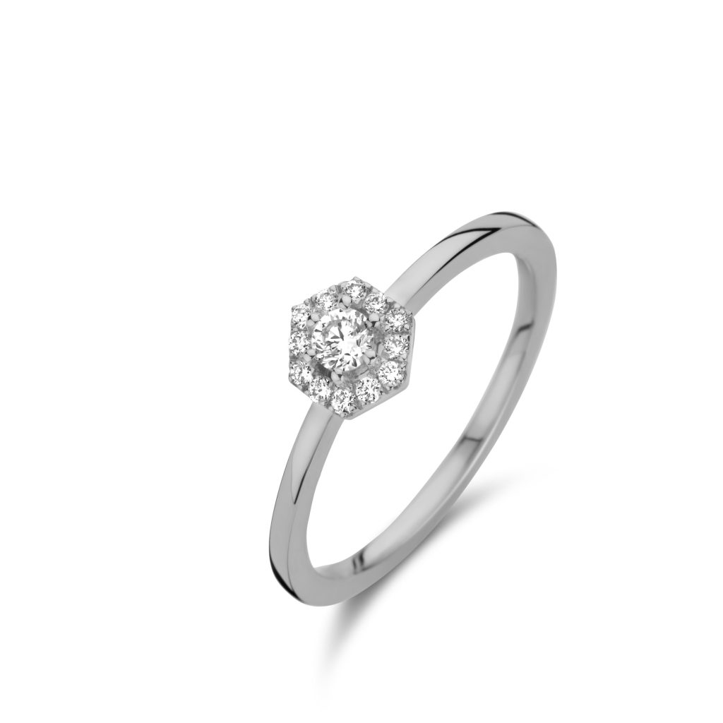 bague salina hexagonale, diamants, or blanc, t 54