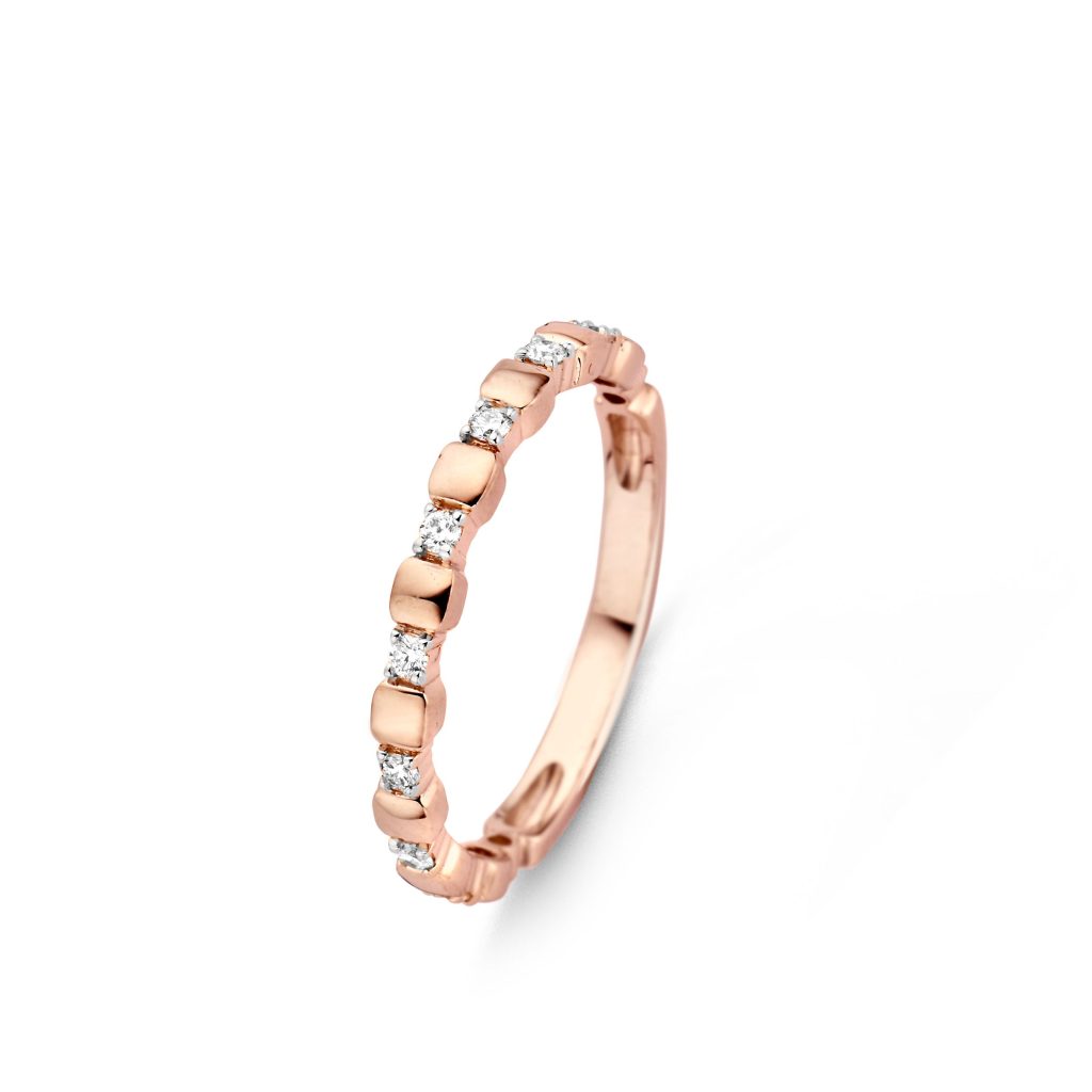 bague ischia basics, carrés or et diamants, or rose et or blanc, t 53