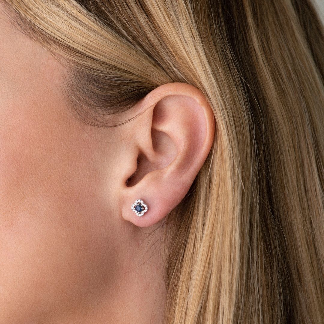 boucles d'oreilles salina saphir bleu diamants, or blanc