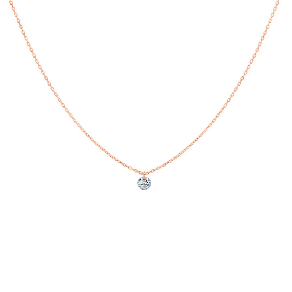 collier 360° 0.30ct diamant solitaire, or rose
