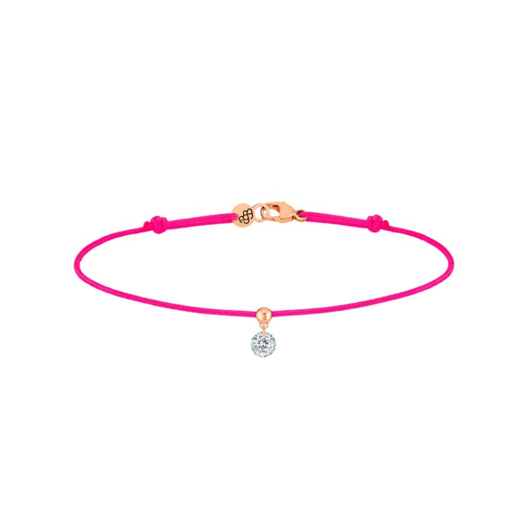 bracelet cordon bb rose fluo, diamant, or rose