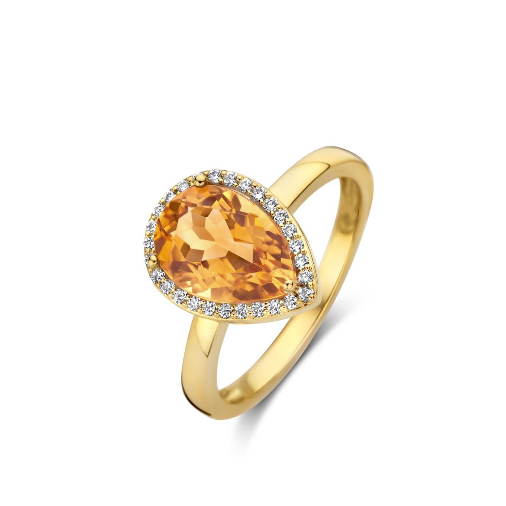 bague etna, citrine orange et diamants, or jaune, t 54