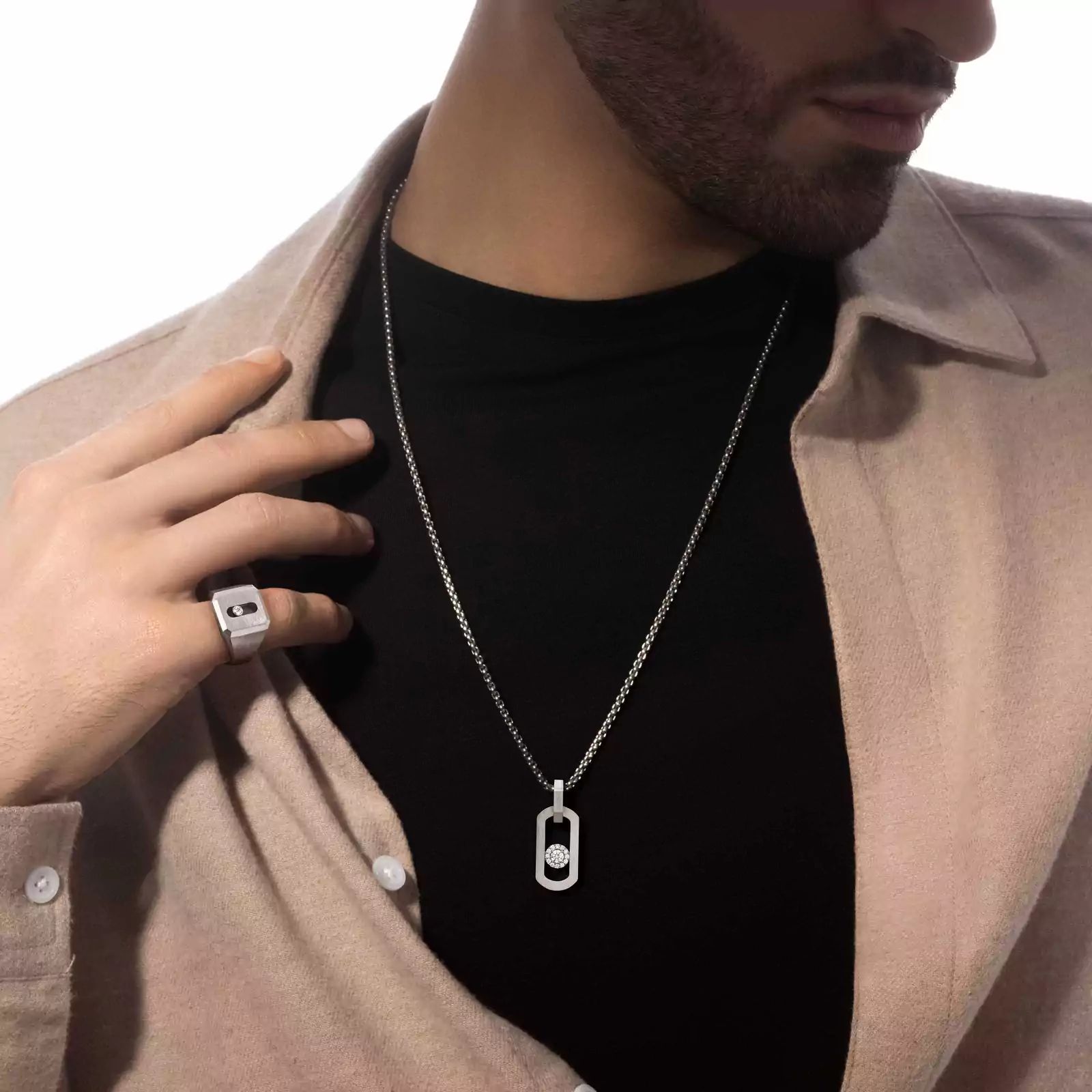 chevalière move, diamant, titanium naturel, t 70