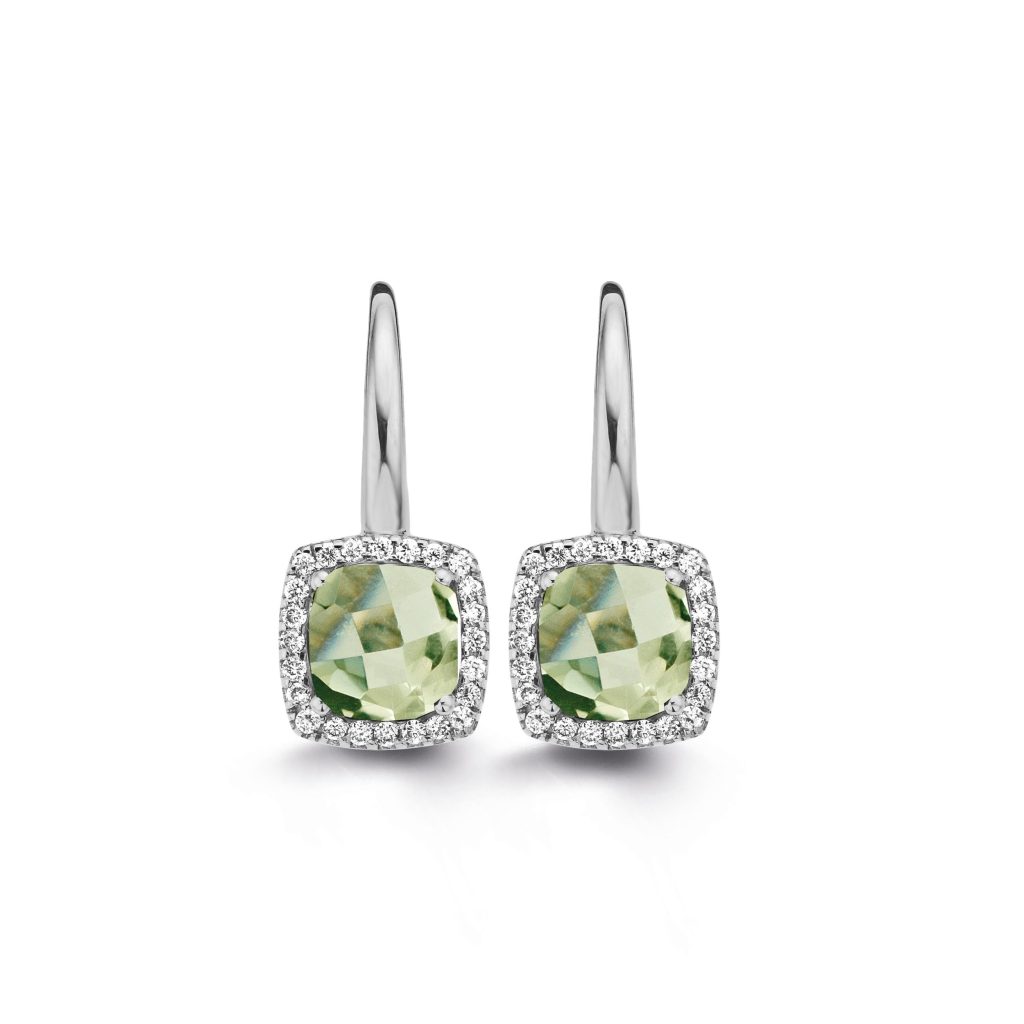 boucles d'oreilles etna, prasiolite diamants, or blanc