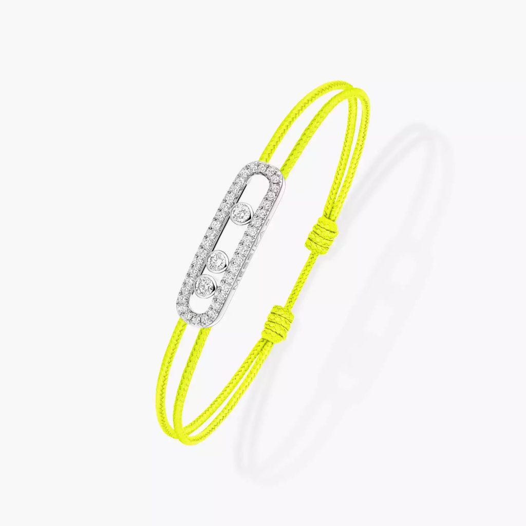 bracelet care(s) pavé cordon jaune, or blanc