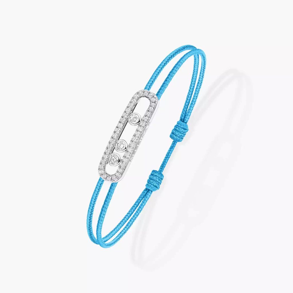 bracelet care(s) pavé cordon bleu, or blanc