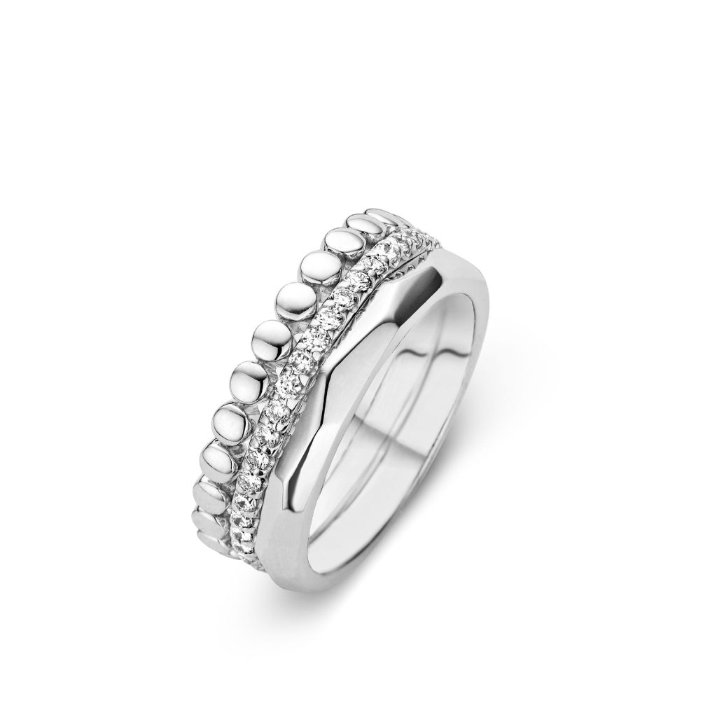 bague ischia 3 motifs, 26 diamants, or blanc, t 53