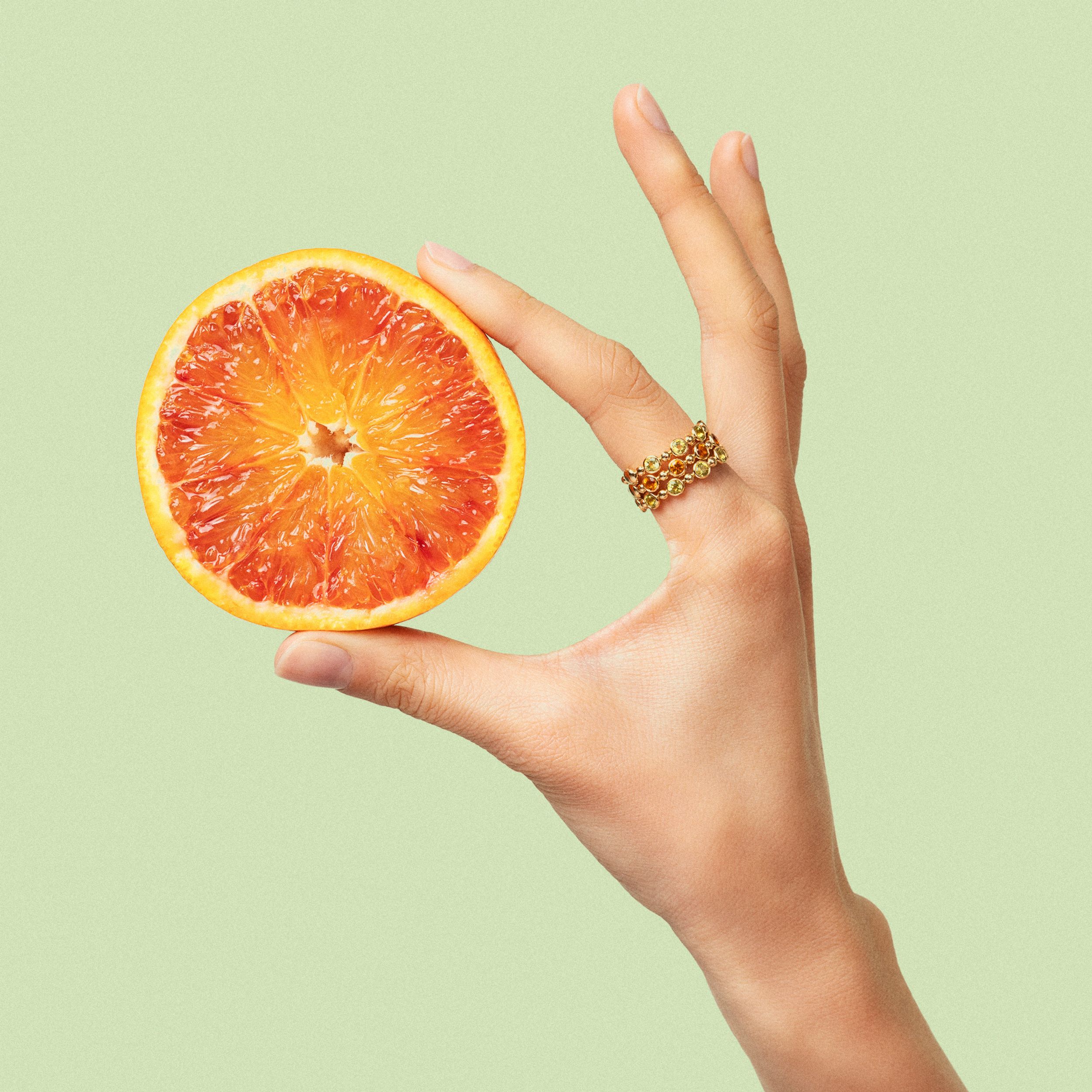 bague eolo citrine orange et boules or, or jaune, t 54