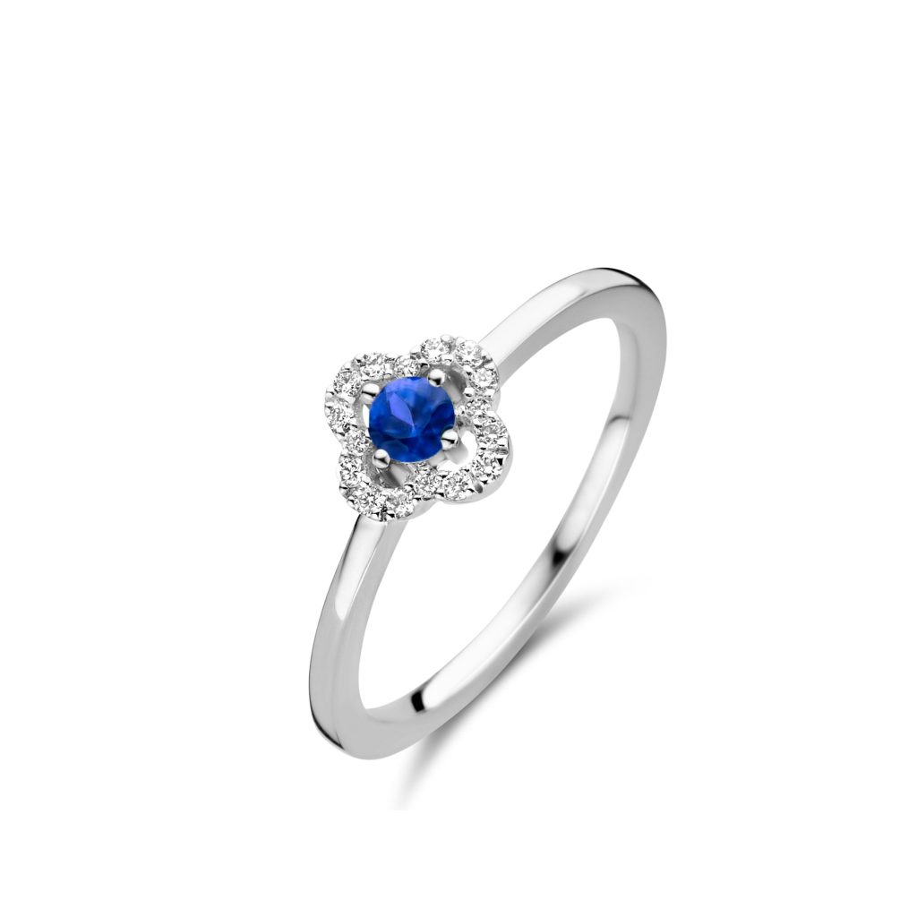 bague salina saphir bleu et diamants, or blanc, t 54