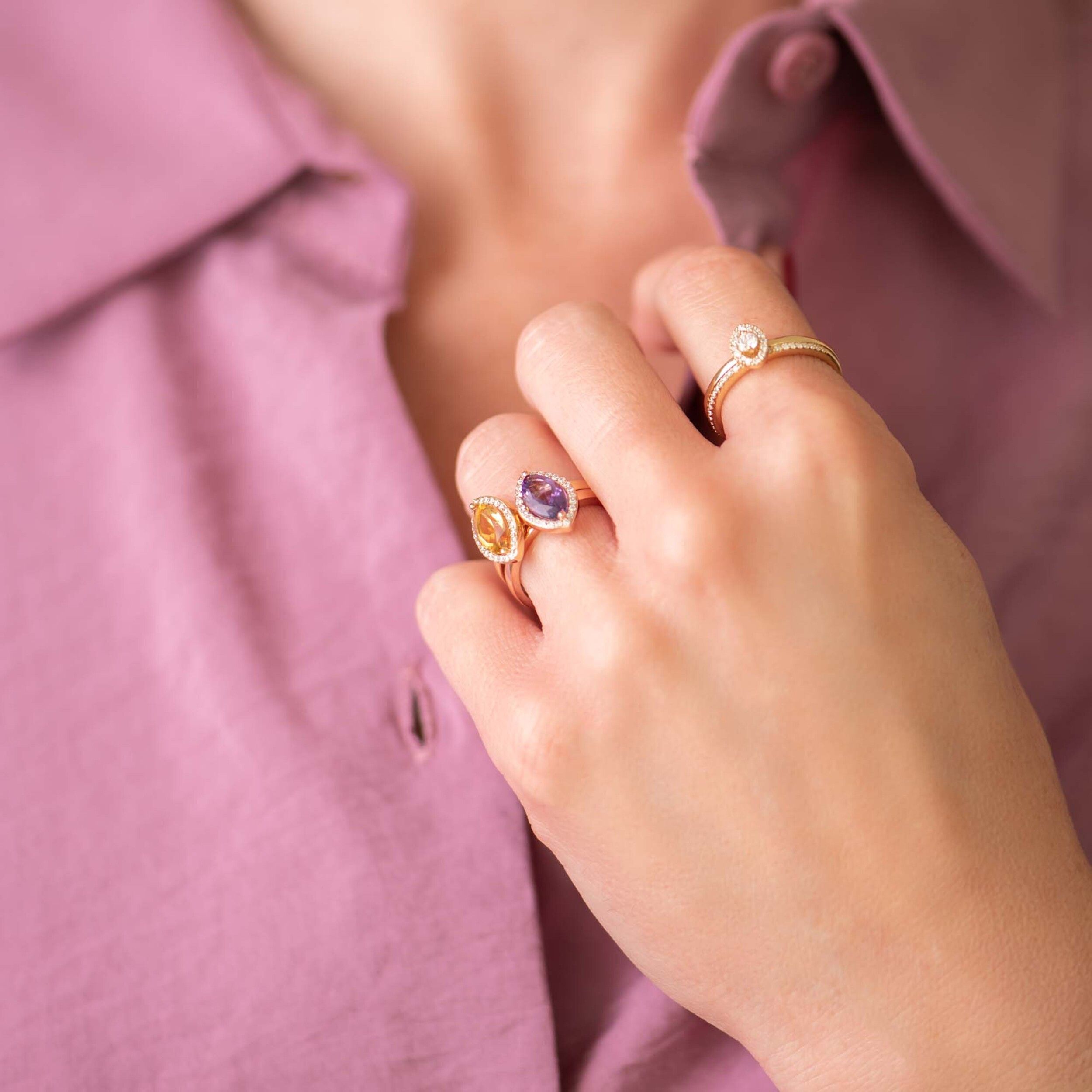 bague etna citrine diamants or jaune, t 53