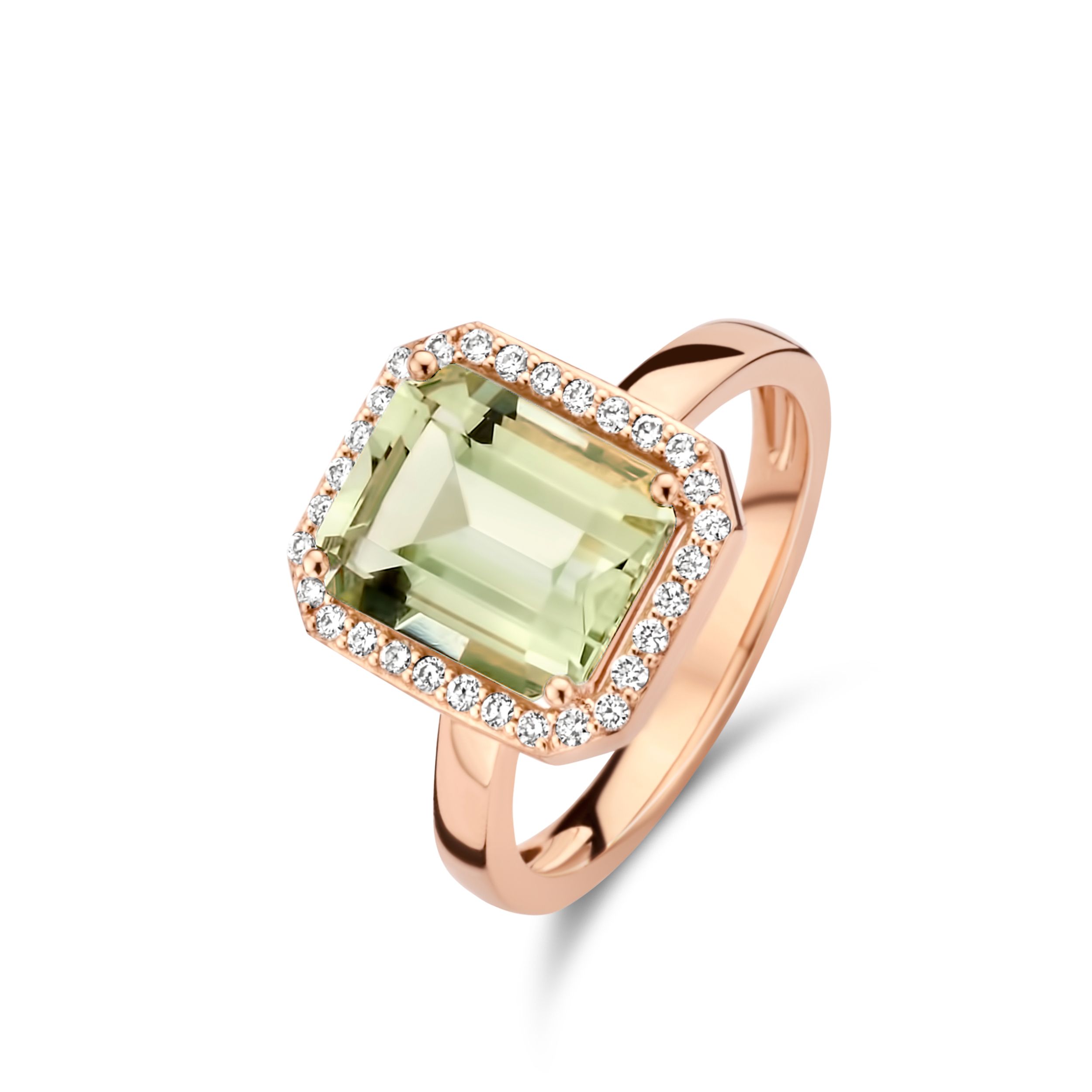 bague etna prasiolite et diamants, or rose, t 54