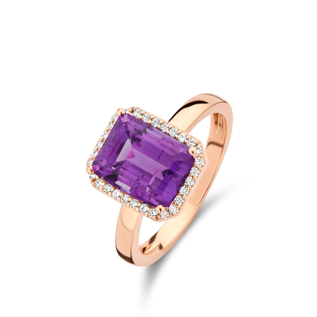 bague etna améthyste et diamants or rose, t 54