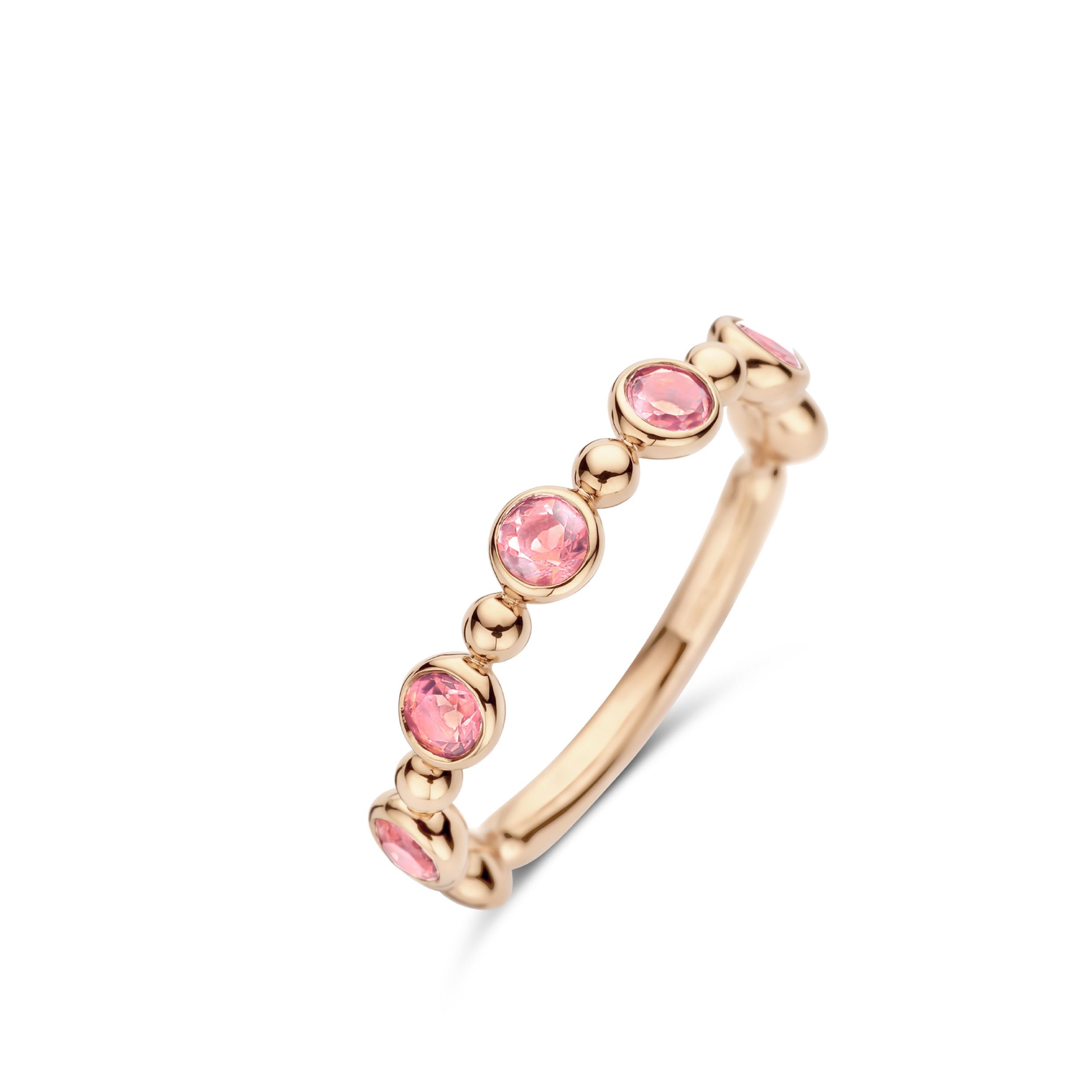 bague eolo, tourmaline rose et boules or, or rose, t 54