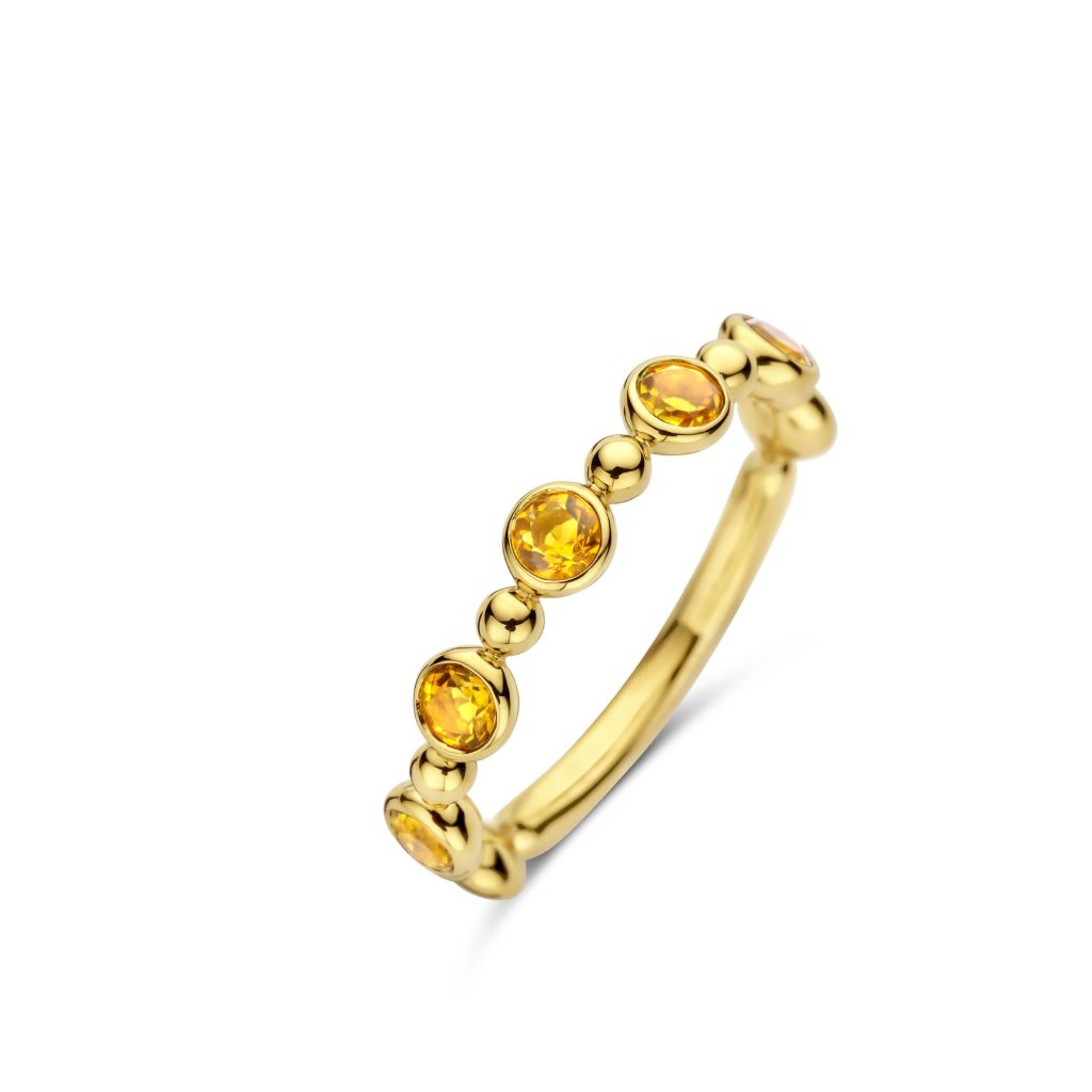 bague eolo citrine orange et boules or, or jaune, t 54