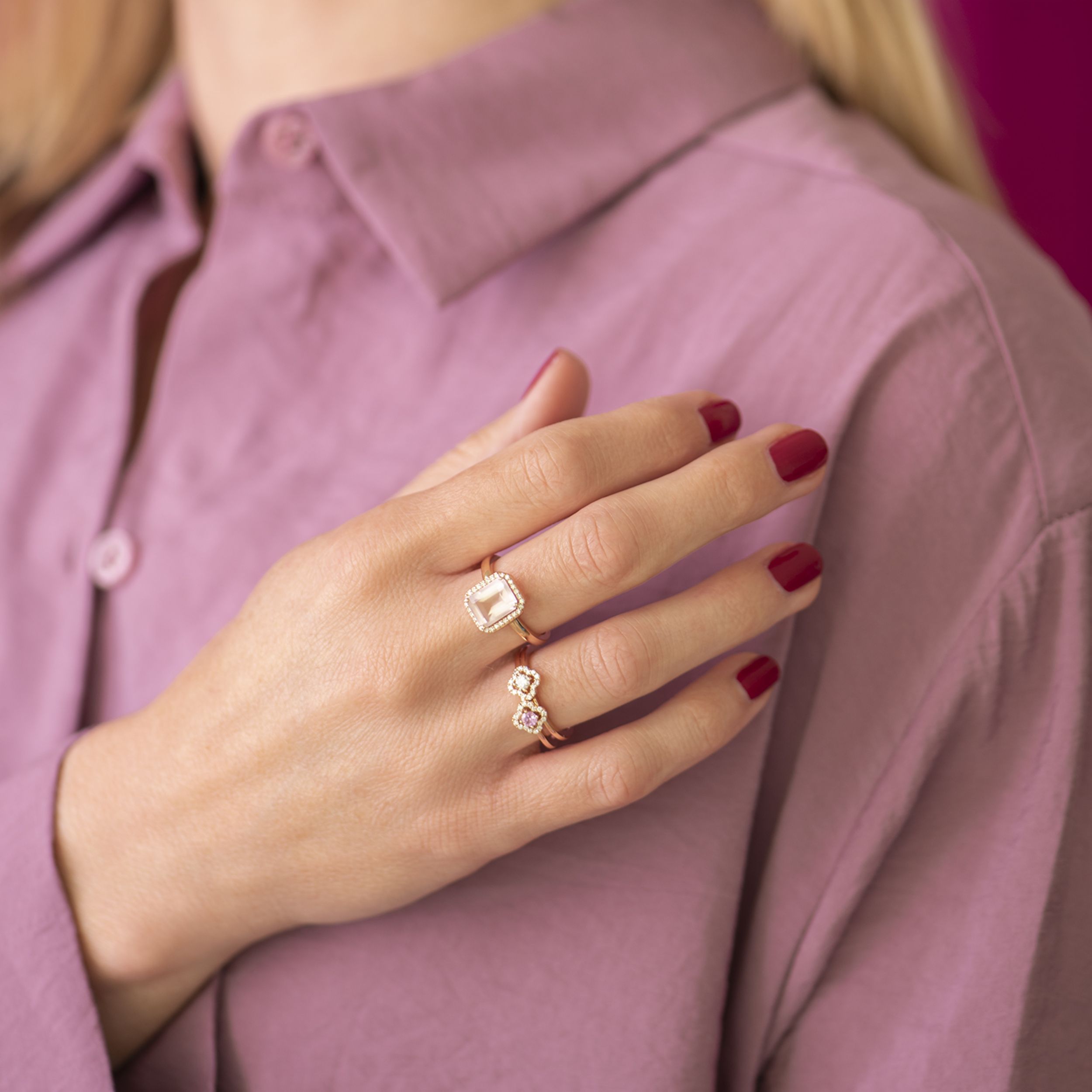 bague salina trèfle, diamants, or rose, t 53