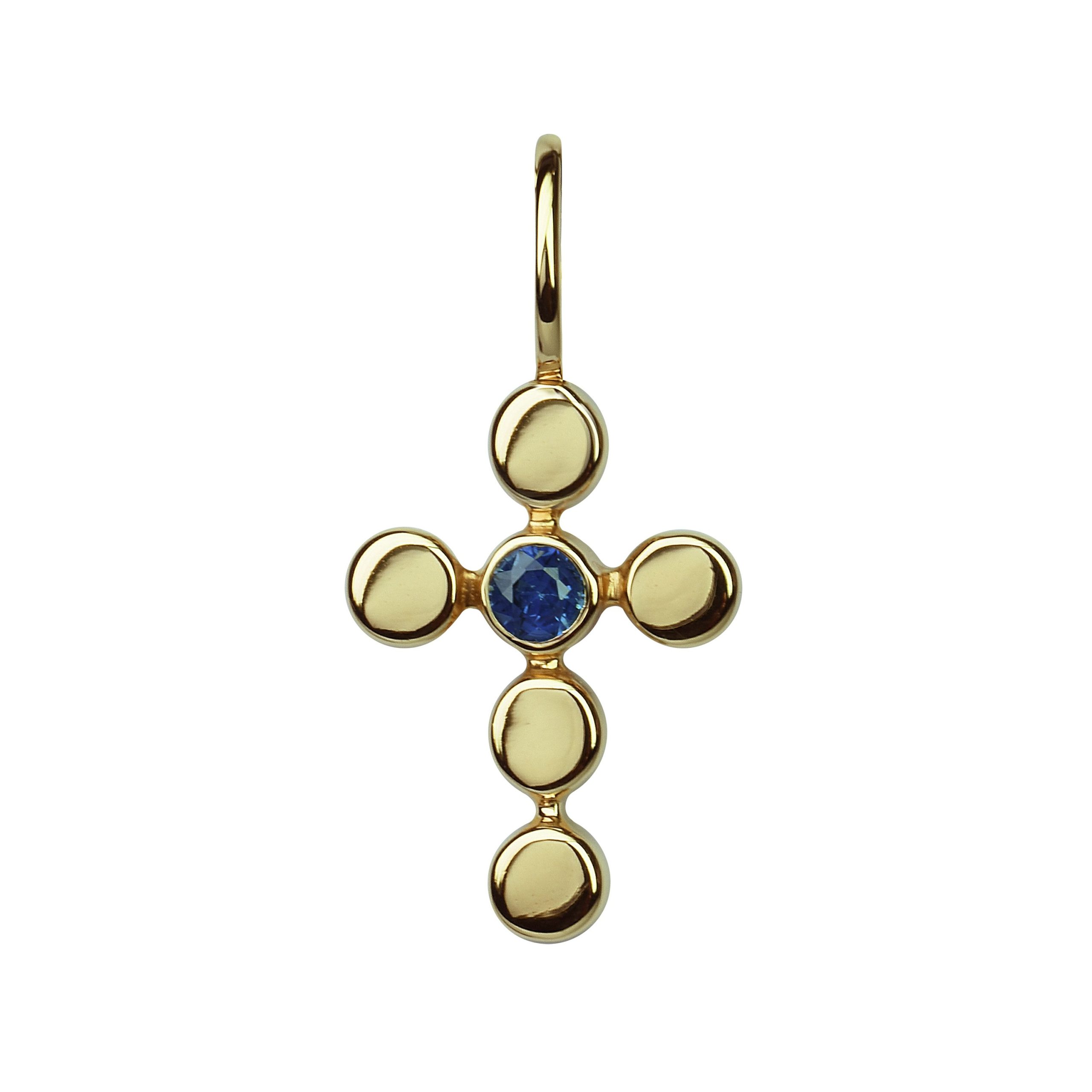 pendentif croix, saphir bleu ceylan, or rose