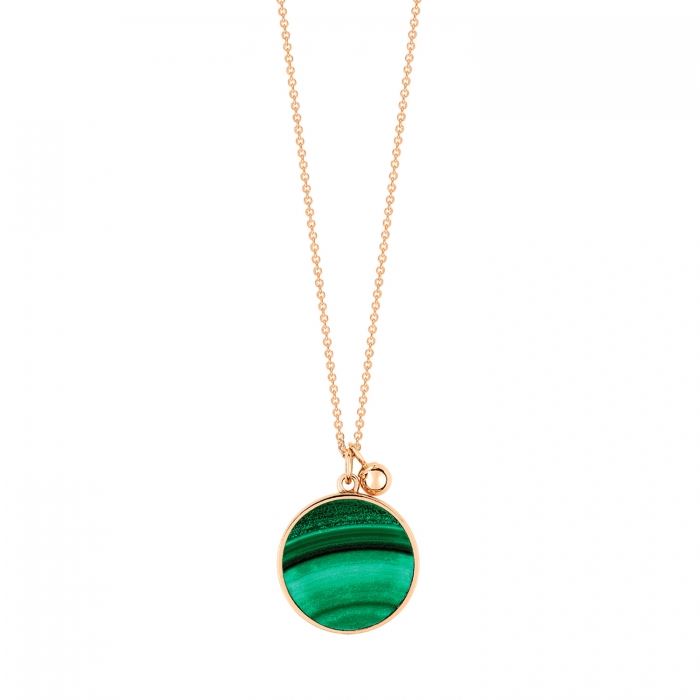 collier ever disc or rose et malachite, or rose