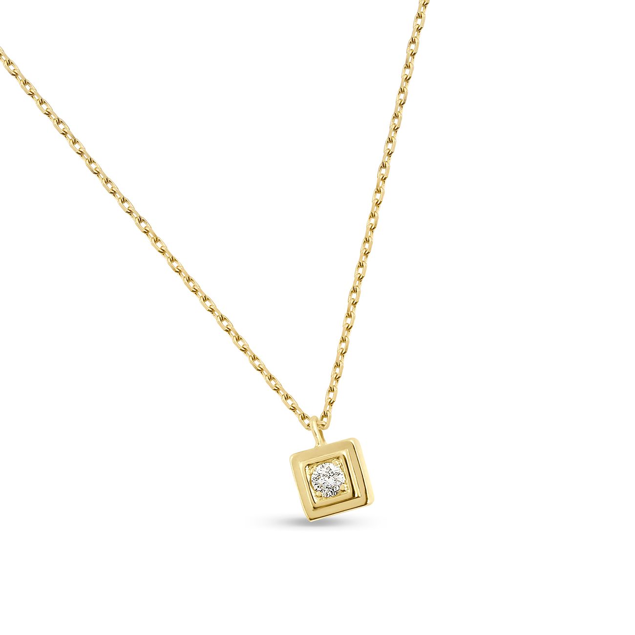 collier avec pendentif carré diamant, or jaune