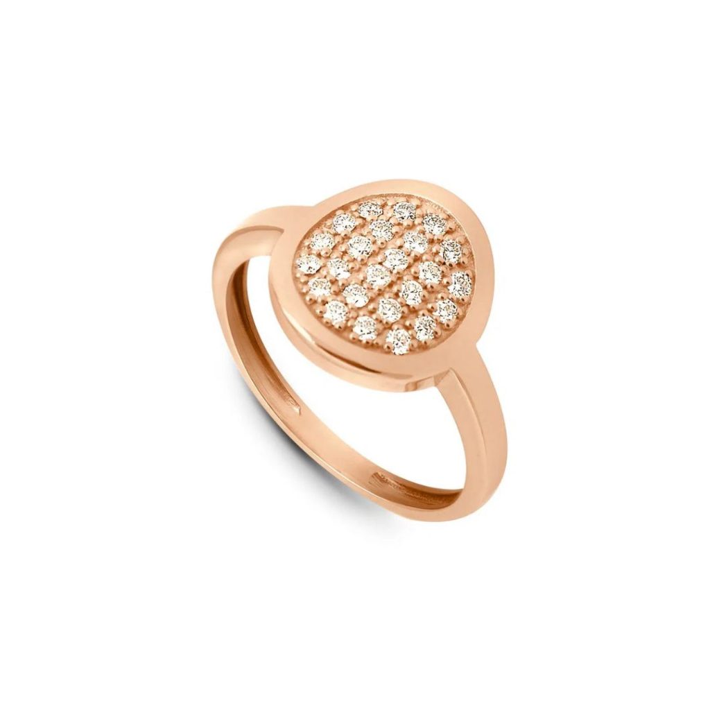 bague mikado centre pavé diamants, or rose, t 54