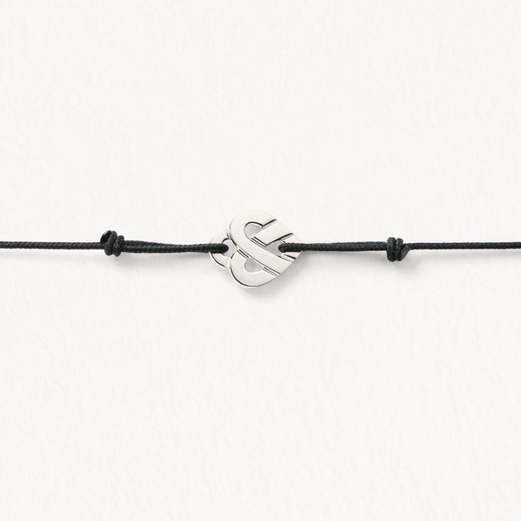 bracelet coeur entrelacé cordon noir, or blanc