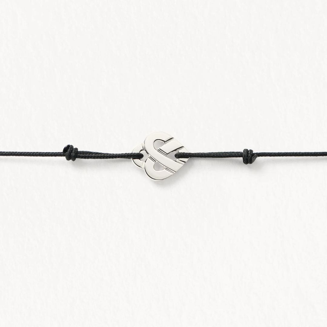 bracelet coeur entrelacé cordon noir, or blanc