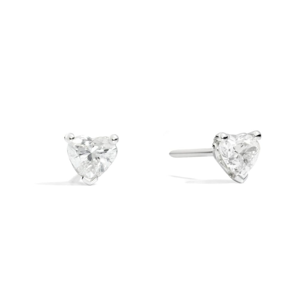 puces d'oreilles anniversary love, diamants coeur, or blanc