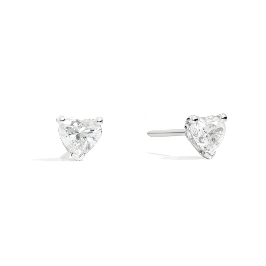 puces d'oreilles anniversary love, diamants coeur, or blanc