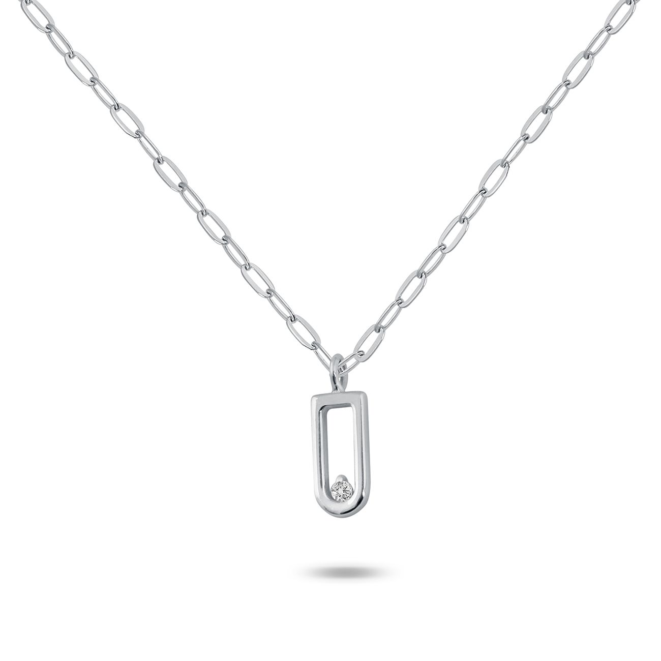 collier pendentif forme étrier, diamant, or blanc, 50 cm