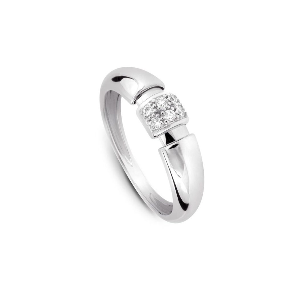 bague motif pavé diamants ,or blanc, t 54
