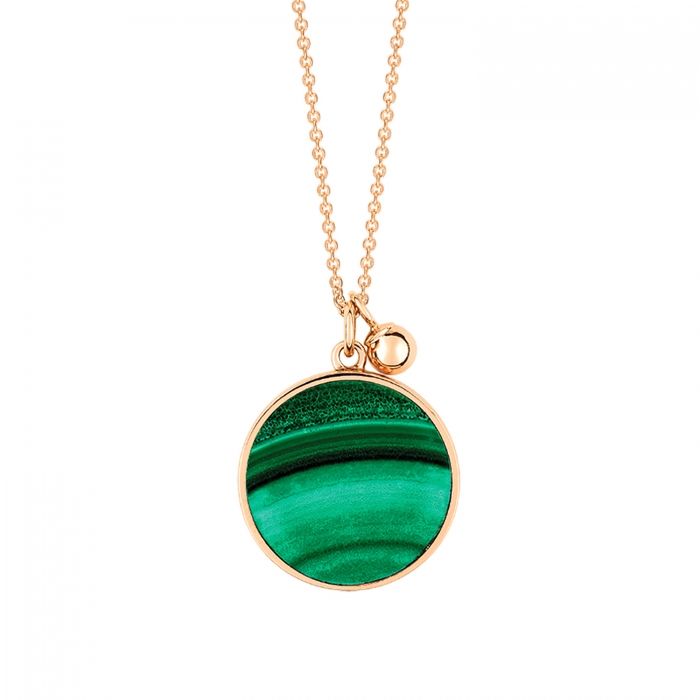 collier ever disc or rose et malachite, or rose