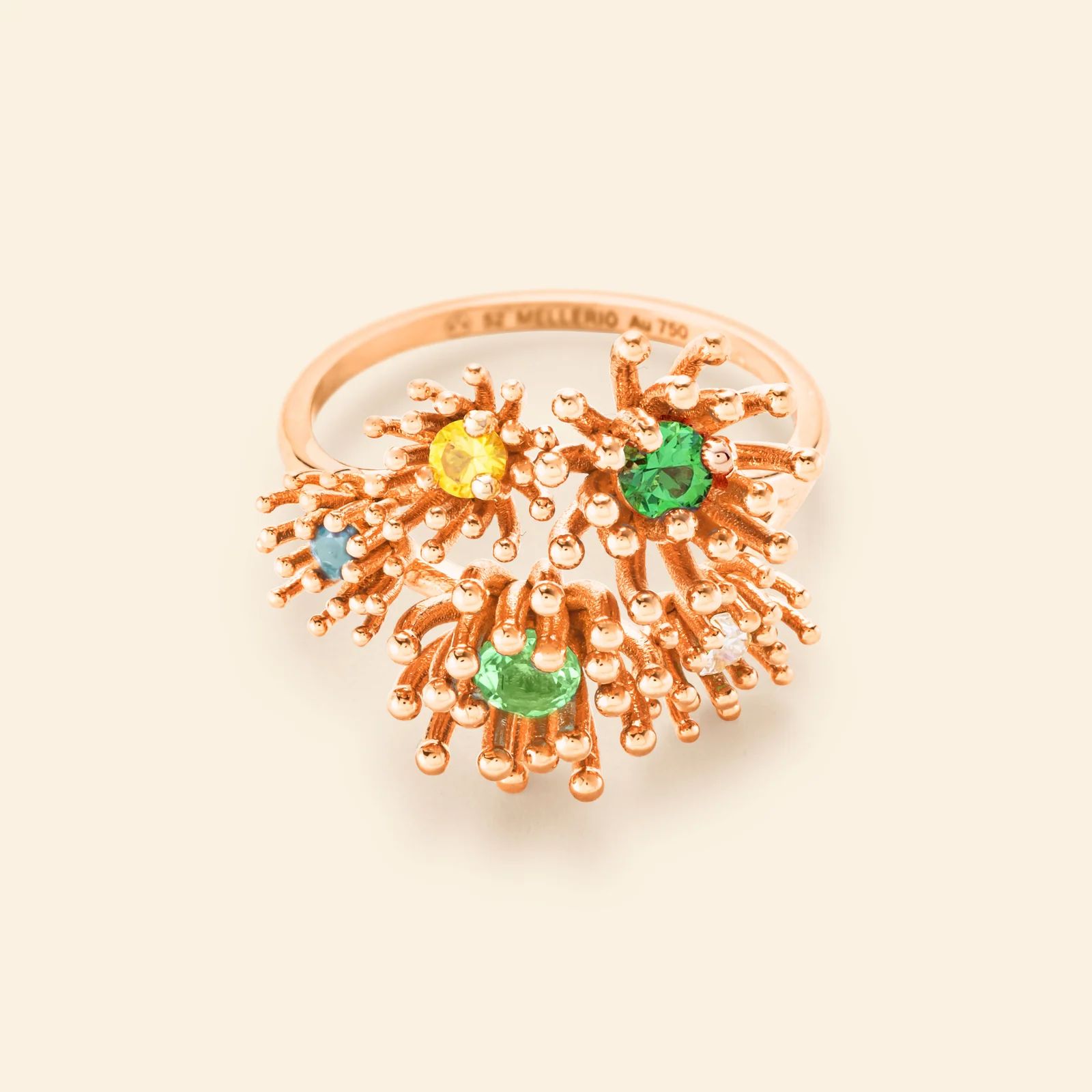 bague le petit cactus vert 5 motifs, or rose, t 54