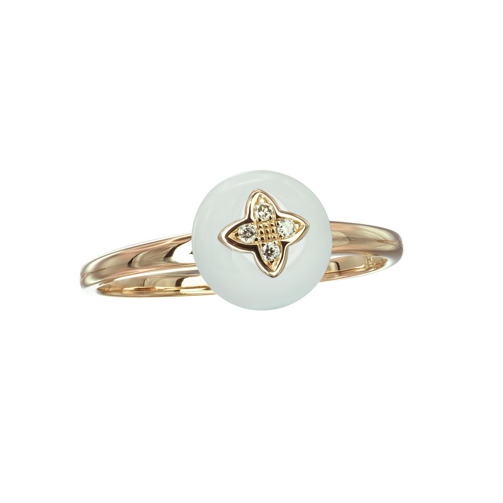 bague agathe ronde et diamants, or rose, t 53