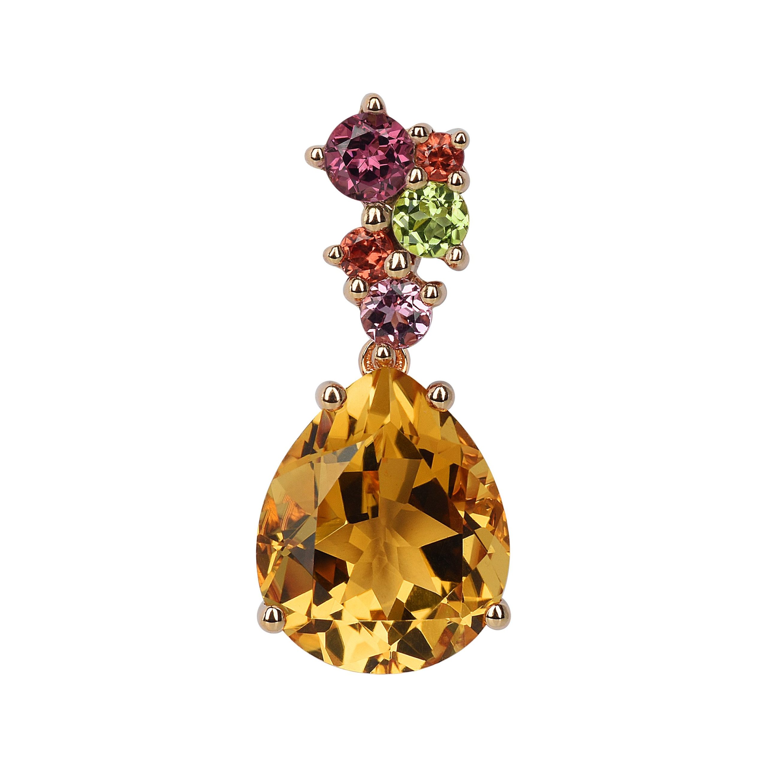 pendentif citrine poire et bélière multi pierres, or rose