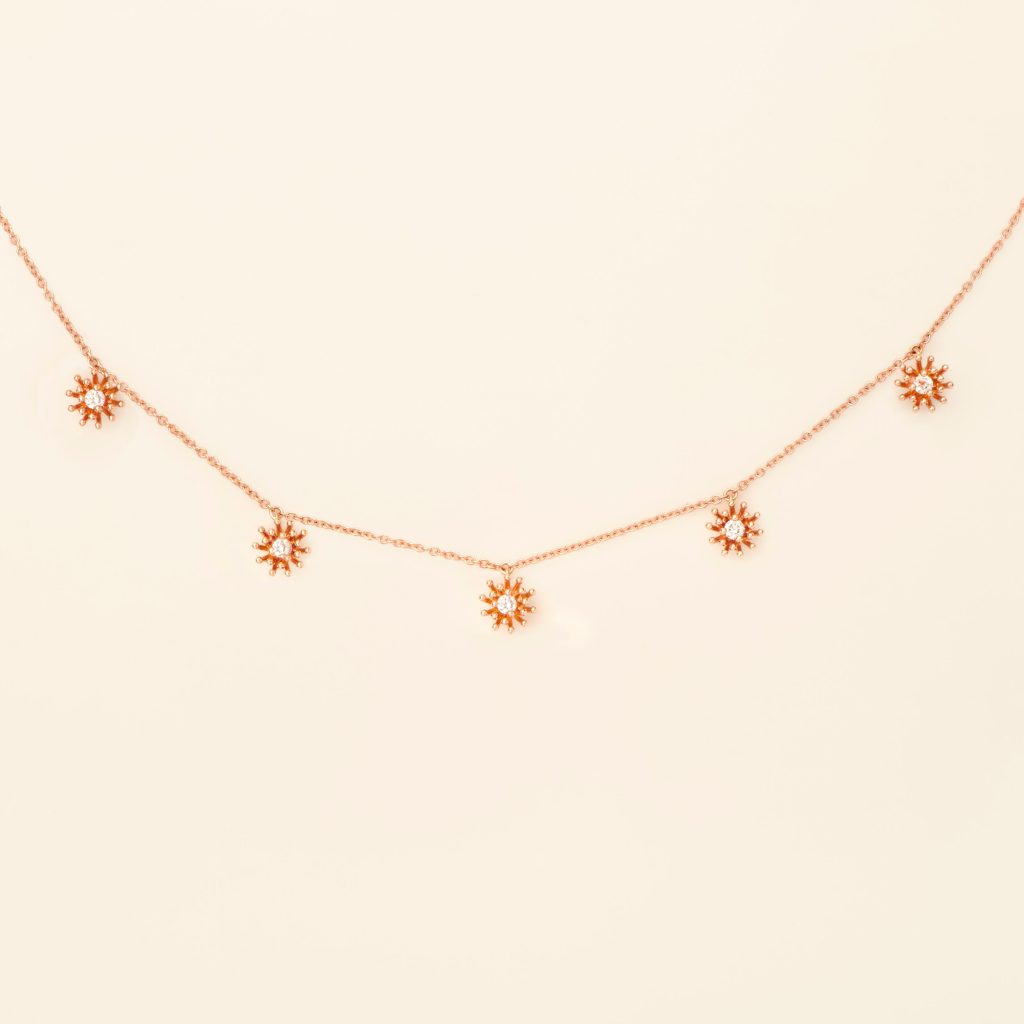 collier le petit cactus vanille 5 motifs diamants, or rose