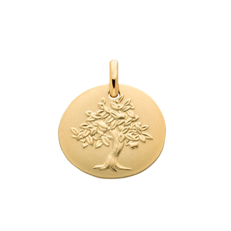 médaille galet arbre de vie, or jaune sablé