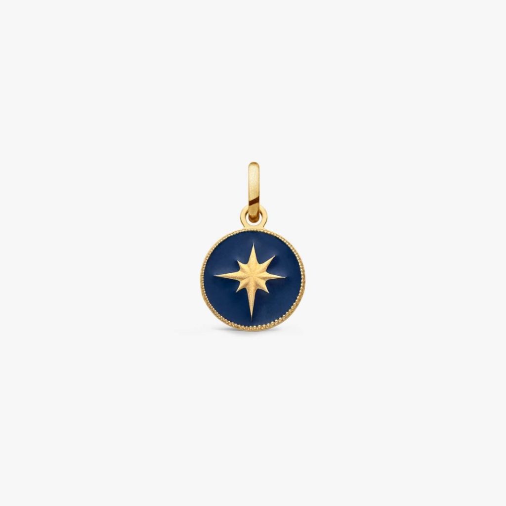 pendentif etoile bleu marine, or jaune 18k.