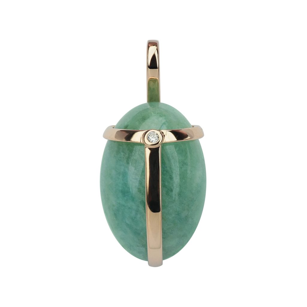 pendentif khepri, amazonite et diamant, or rose