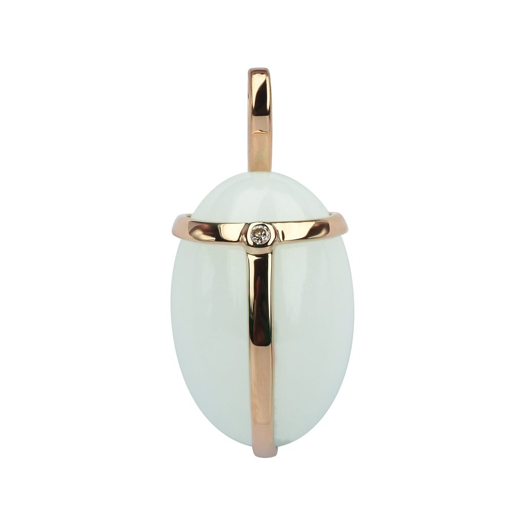 pendentif kherpi, agathe blanche et diamant, or rose
