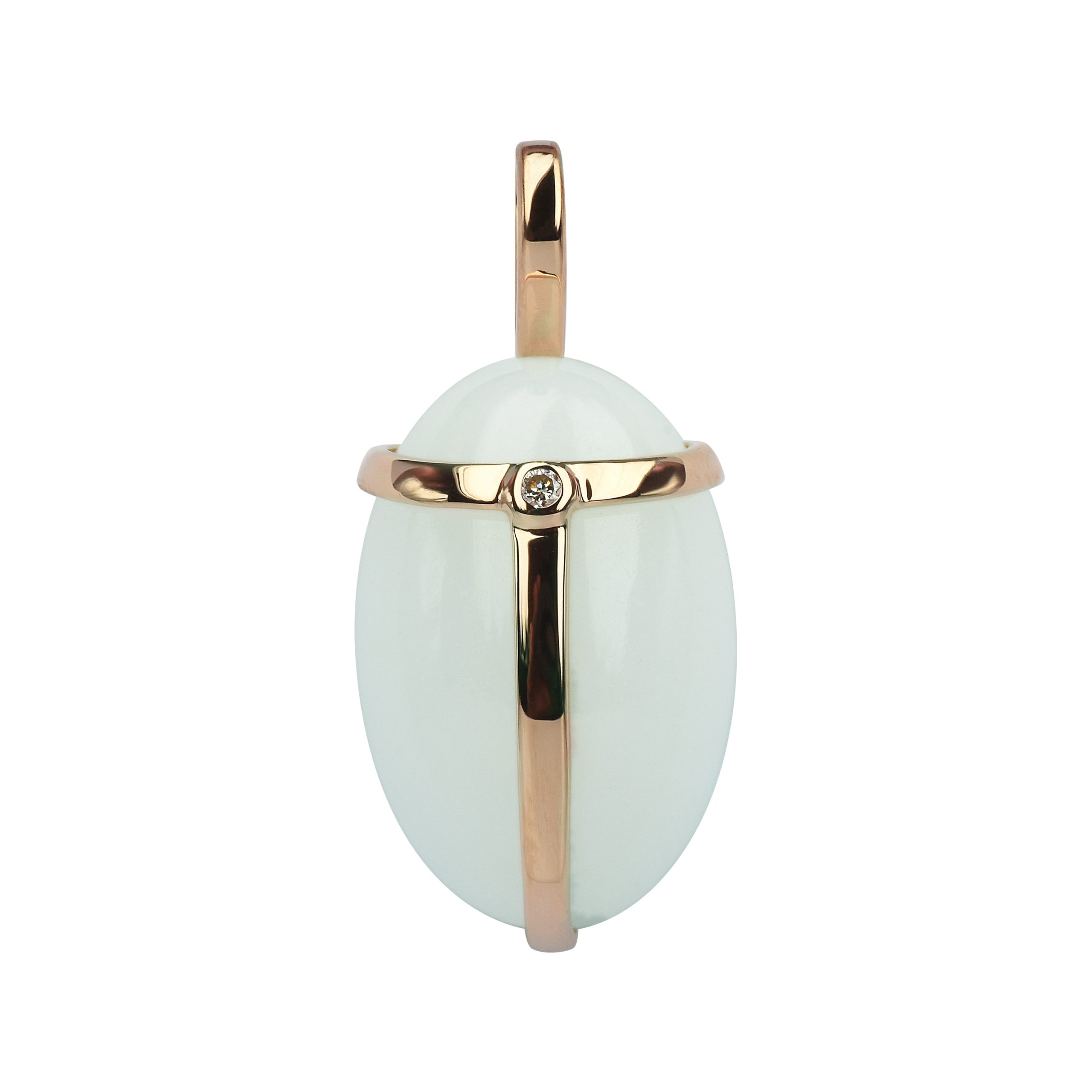 pendentif kherpi, agathe blanche et diamant, or rose