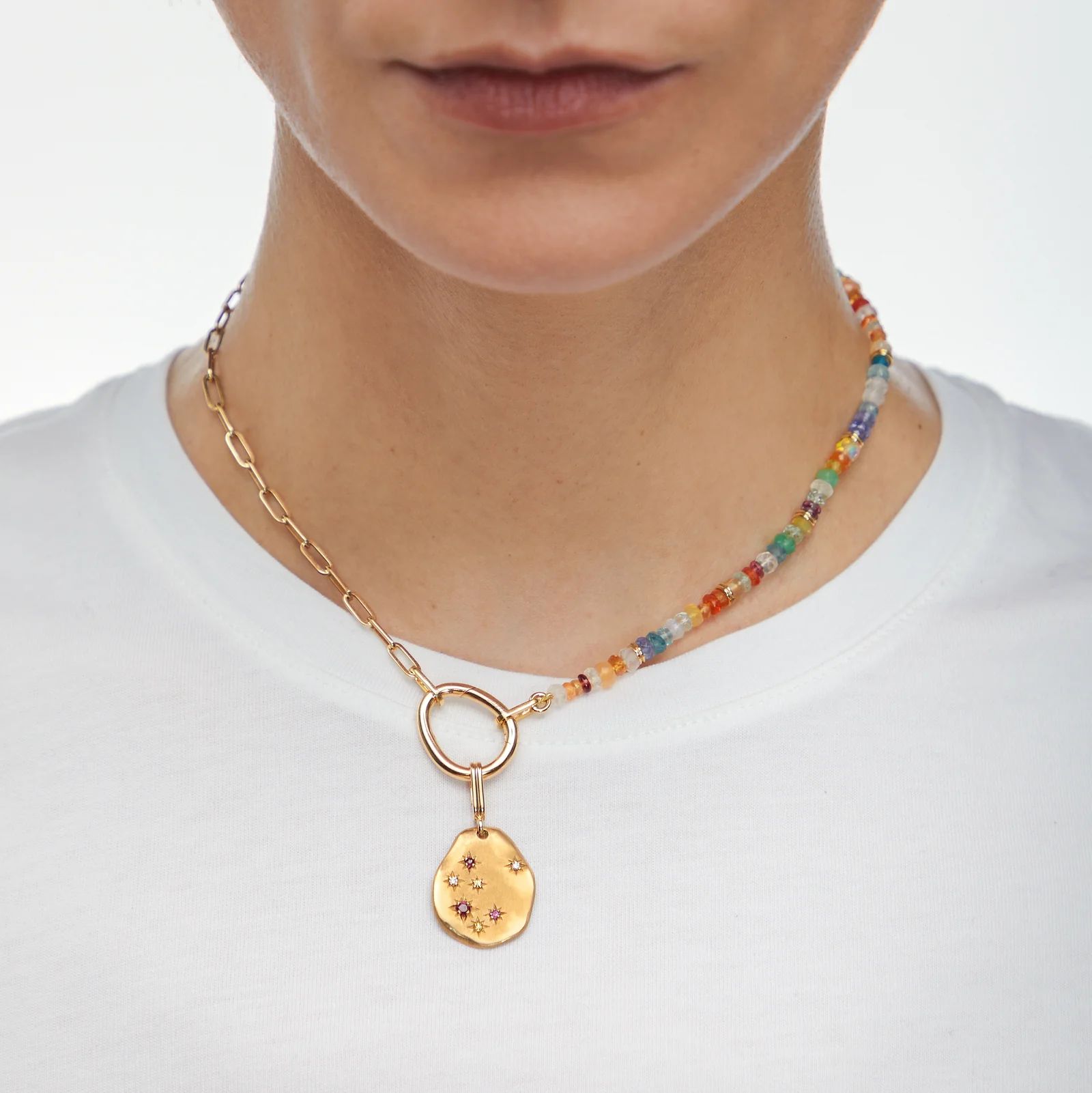 collier lien pierres, or jaune, 39 cm
