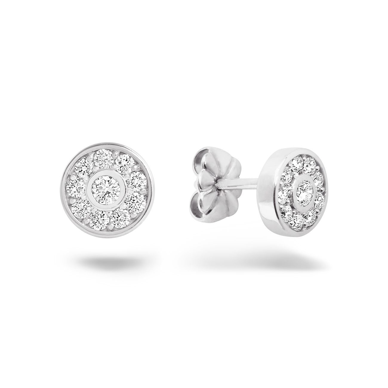 boucles d'oreilles diamant serti clos, entourage diamants, or blanc
